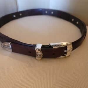 Brighton Brown Leather Belt with Silver Buckle - 36